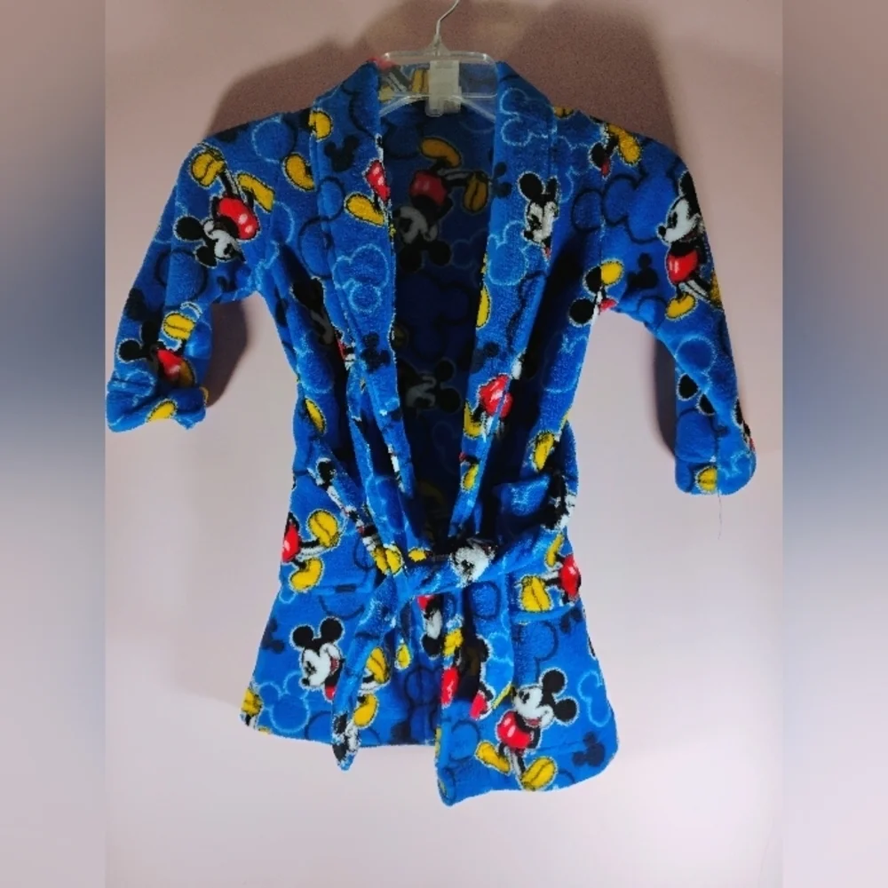 Disney Mickey Mouse Boys Blue Plush Fleece Bathrobe Robe Size 4T Toddler